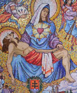 mosaic art from the annunciation curch in Nazareth, Israel