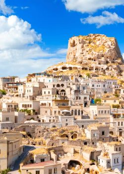 Uchisar castle in rock formation. Cappadocia. Nevsehir Province. Turkey. High quality photo