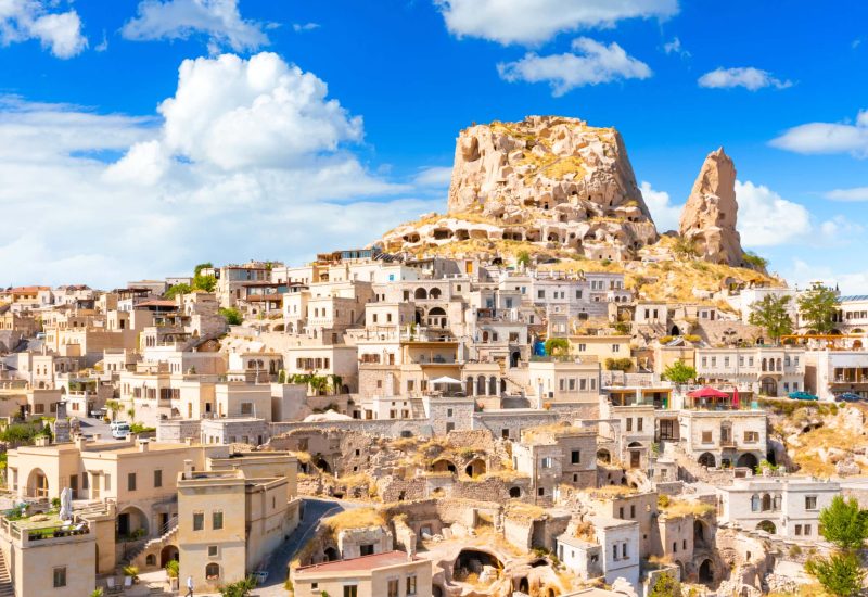 Uchisar castle in rock formation. Cappadocia. Nevsehir Province. Turkey. High quality photo