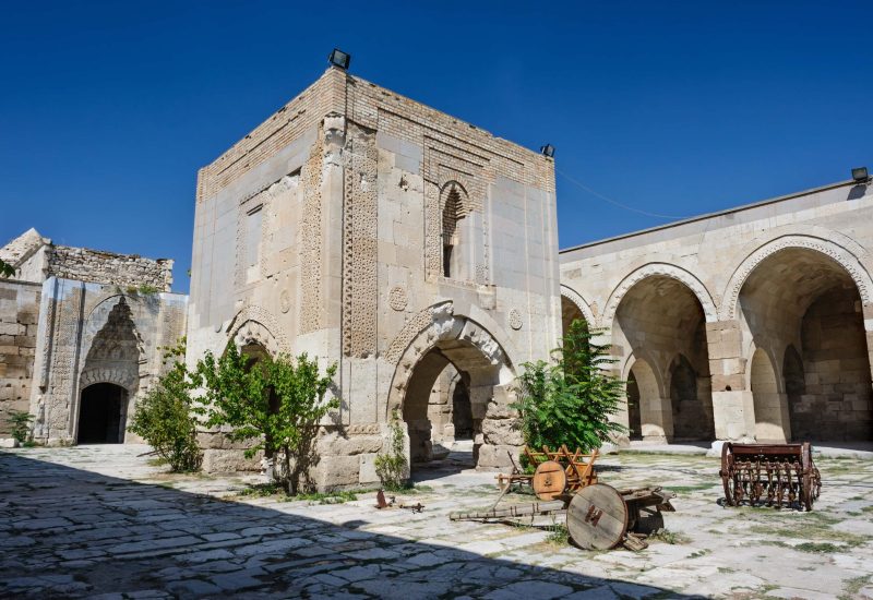 Inner yard of Sultanhani caravansary on Silk Road, Aksaray, Turkey